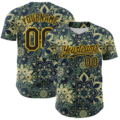 Custom Green Black-Yellow 3D Pattern Design Burner Costumes Paisley Bandana Authentic Baseball Jersey - Sky-Custom