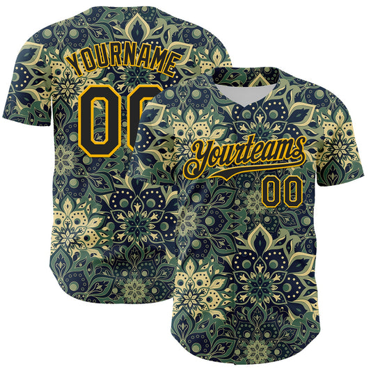 Custom Green Black-Yellow 3D Pattern Design Burner Costumes Paisley Bandana Authentic Baseball Jersey - Sky-Custom