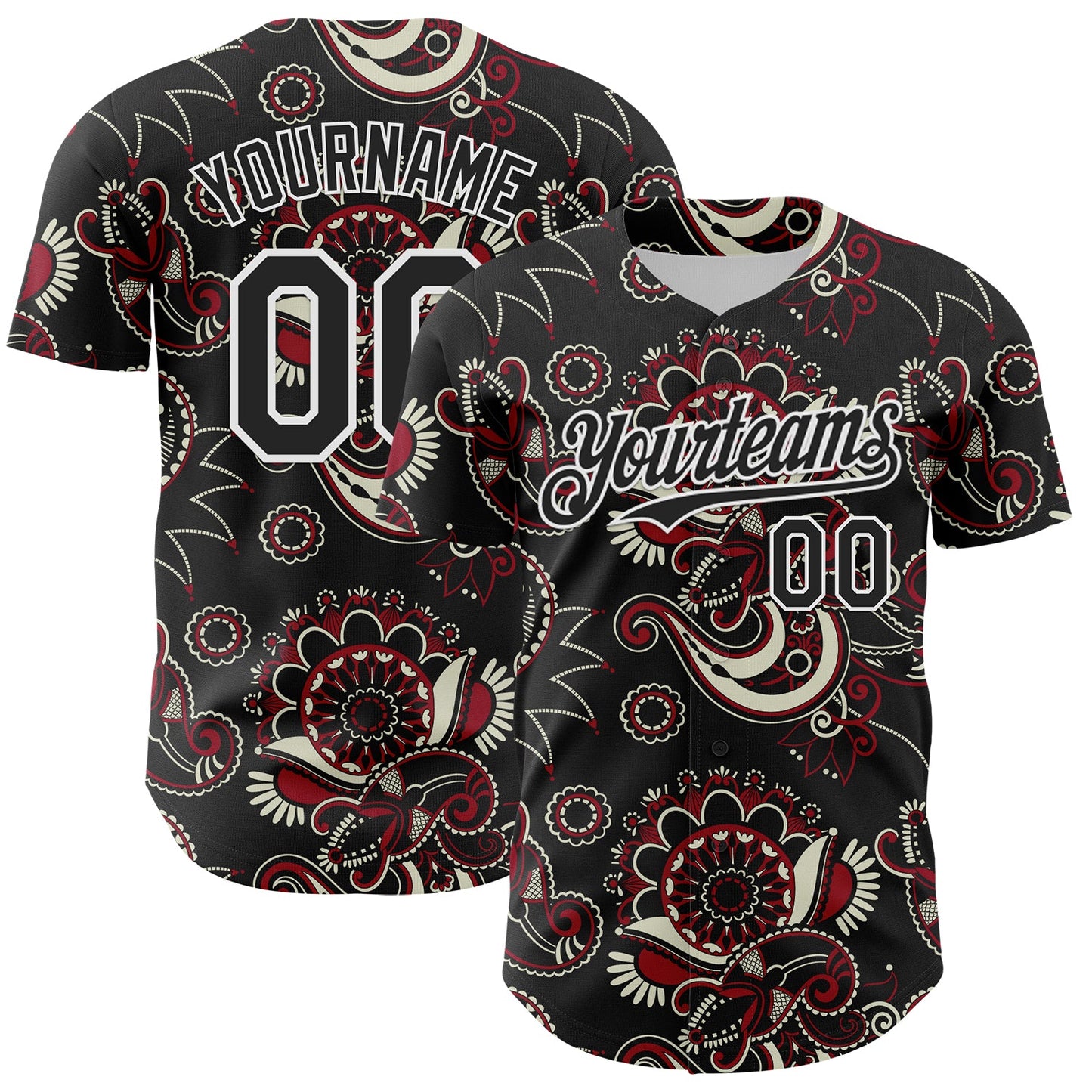Custom Black White 3D Pattern Design Burner Costumes Paisley Bandana Authentic Baseball Jersey - Sky-Custom