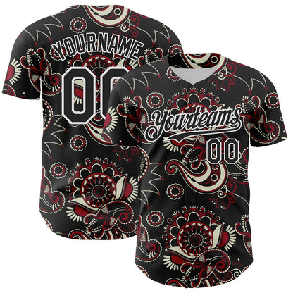 Custom Black White 3D Pattern Design Burner Costumes Paisley Bandana Authentic Baseball Jersey - Sky-Custom