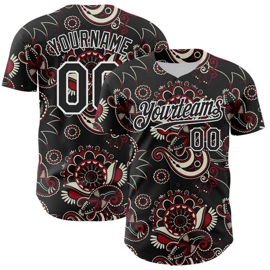 Custom Black White 3D Pattern Design Burner Costumes Paisley Bandana Authentic Baseball Jersey - Sky-Custom