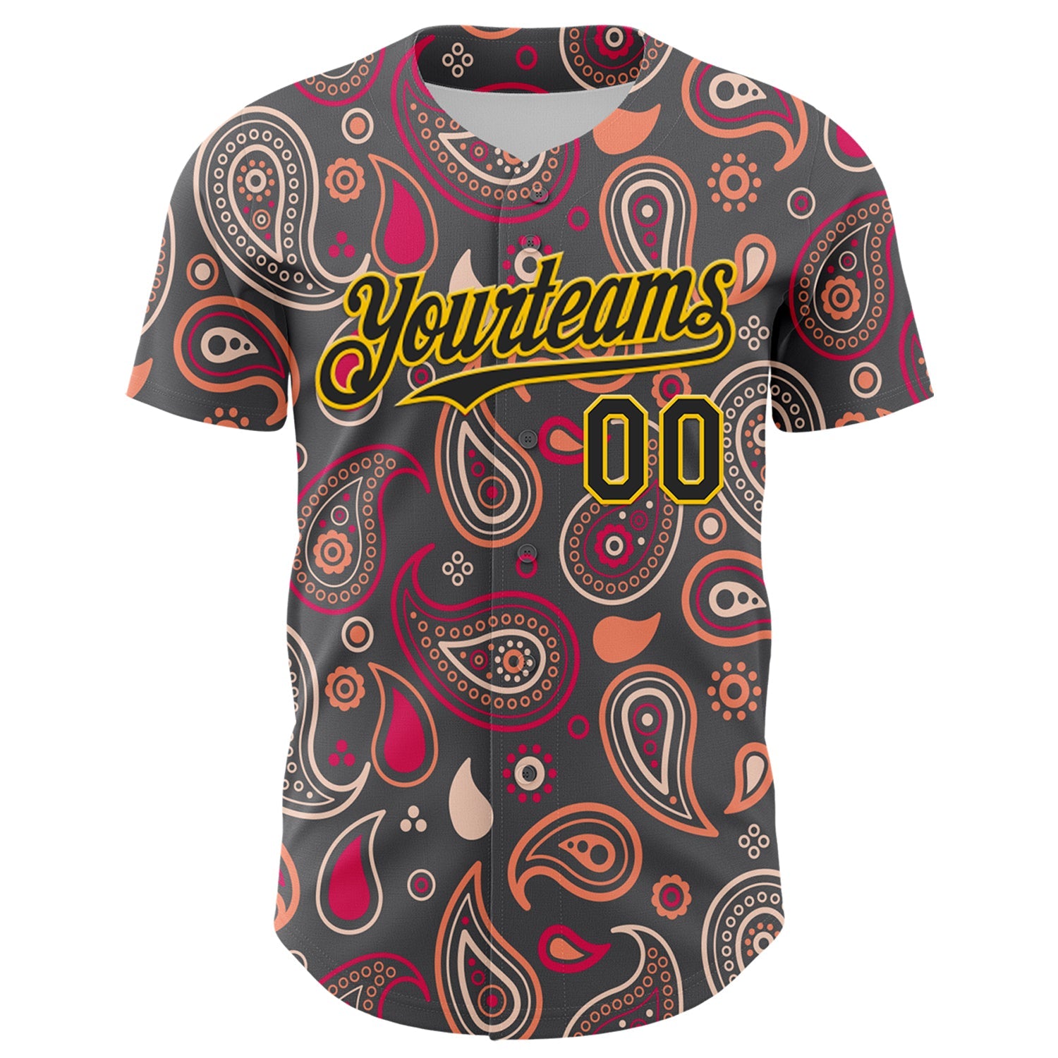 Custom Steel Gray Black-Yellow 3D Pattern Design Burner Costumes Paisley Bandana Authentic Baseball Jersey - Sky-Custom