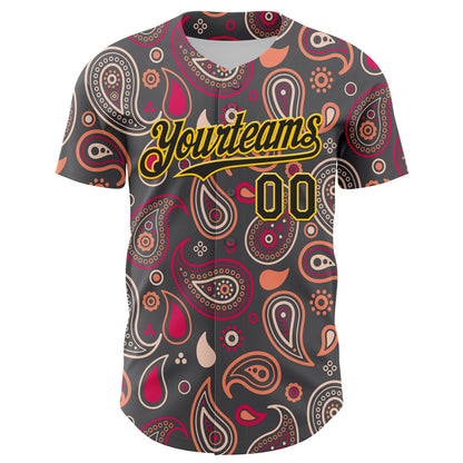 Custom Steel Gray Black-Yellow 3D Pattern Design Burner Costumes Paisley Bandana Authentic Baseball Jersey - Sky-Custom