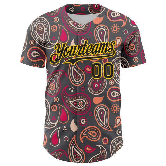 Custom Steel Gray Black-Yellow 3D Pattern Design Burner Costumes Paisley Bandana Authentic Baseball Jersey - Sky-Custom