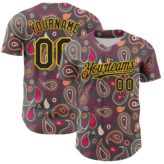Custom Steel Gray Black-Yellow 3D Pattern Design Burner Costumes Paisley Bandana Authentic Baseball Jersey - Sky-Custom