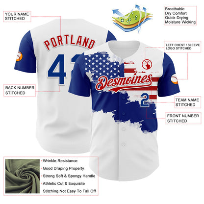 Custom White Royal-Red 3D American Flag Authentic Baseball Jersey - Sky-Custom