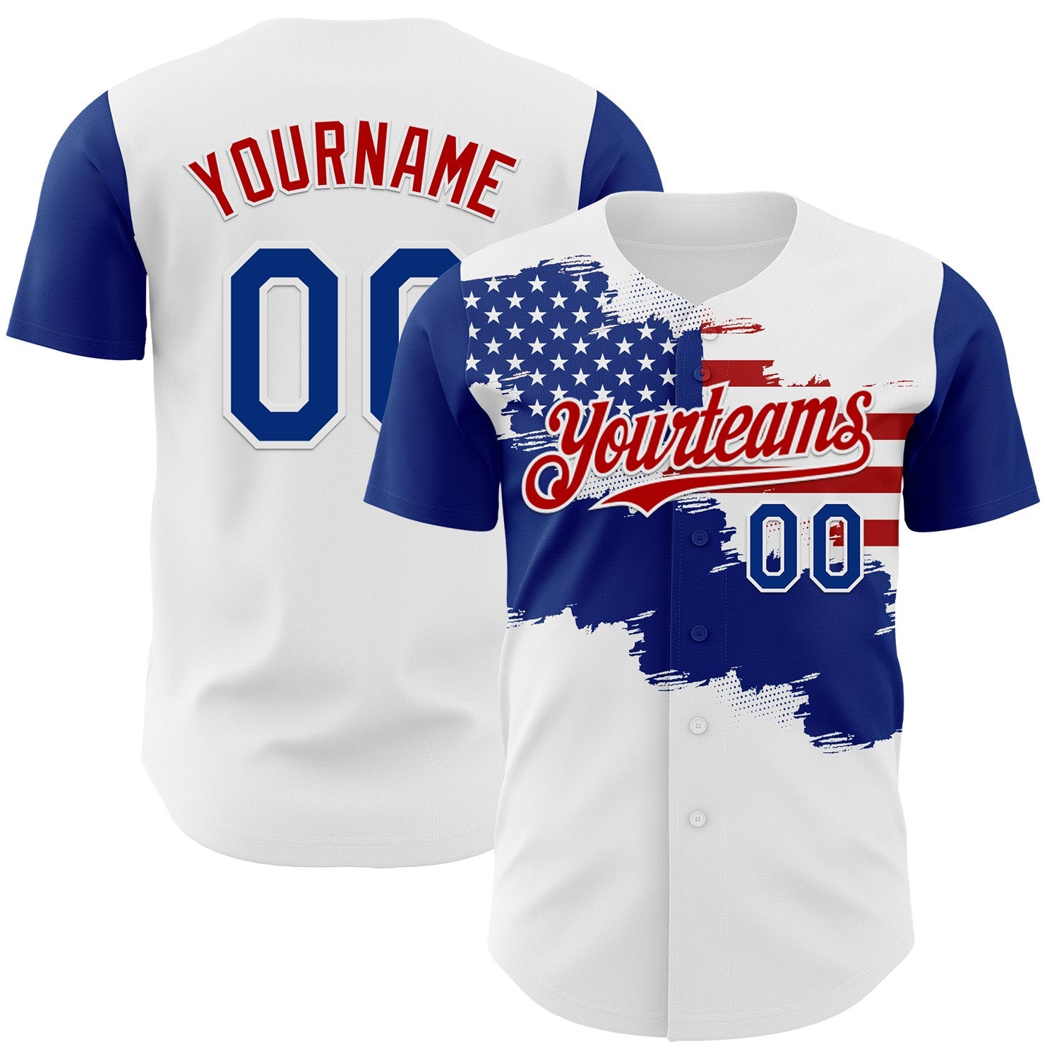 Custom White Royal-Red 3D American Flag Authentic Baseball Jersey - Sky-Custom