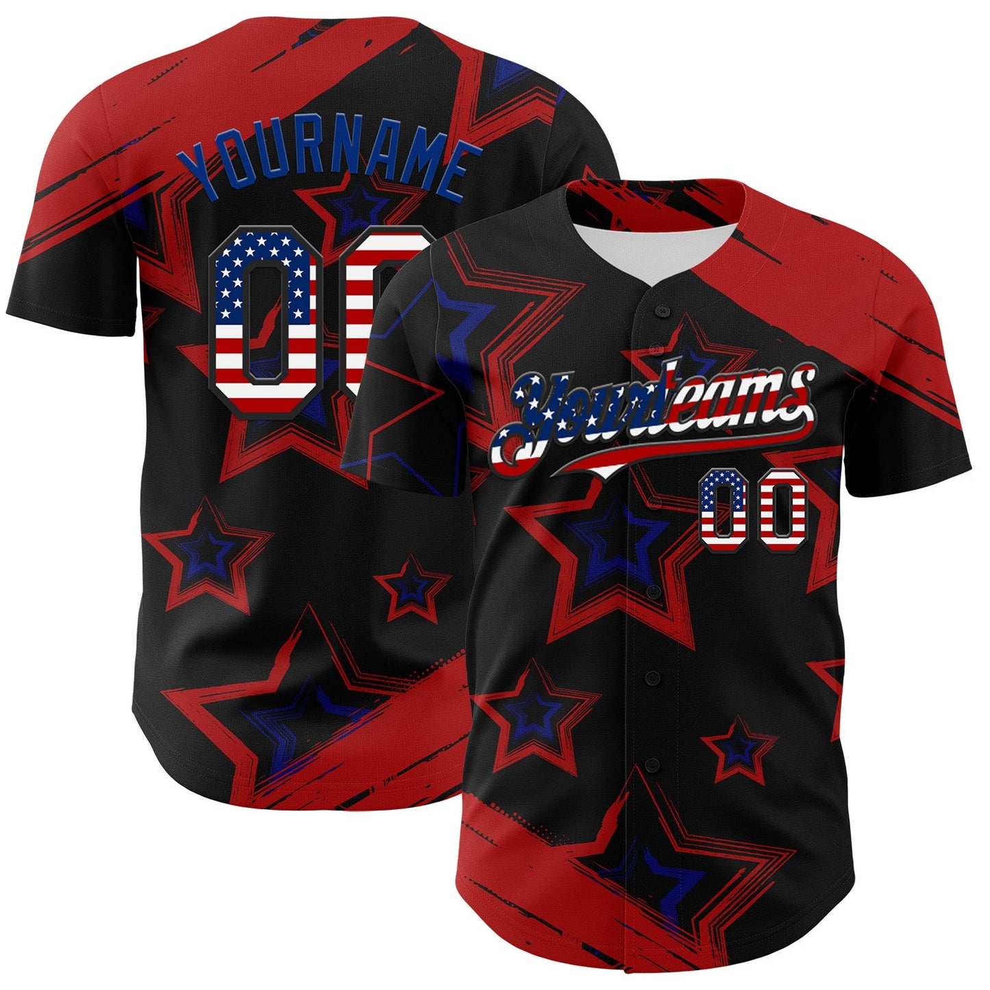 Custom Red USA Flag Black-Royal 3D America-Inspired Authentic Baseball Jersey - Sky-Custom