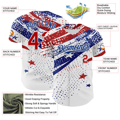 Custom White Red-Royal 3D American Flag America-Inspired Authentic Baseball Jersey - Sky-Custom