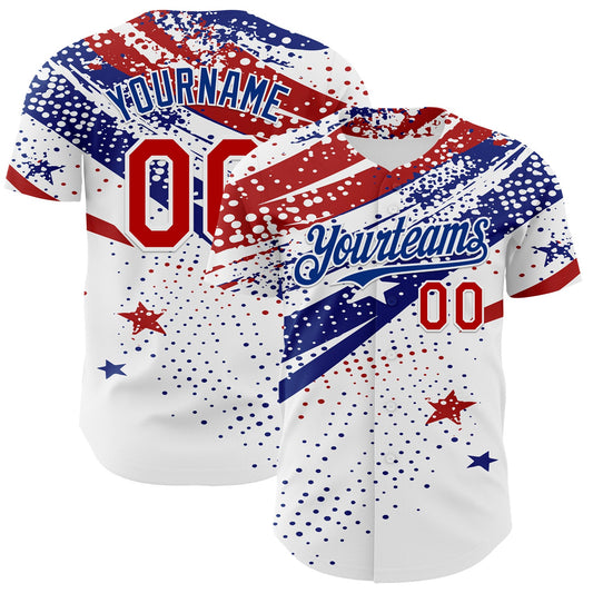 Custom White Red-Royal 3D American Flag America-Inspired Authentic Baseball Jersey - Sky-Custom