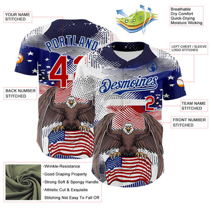 Custom White Red-Royal 3D American Flag National Symbols Bald Eagle Authentic Baseball Jersey - Sky-Custom