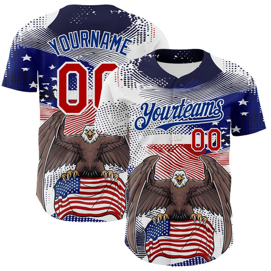 Custom White Red-Royal 3D American Flag National Symbols Bald Eagle Authentic Baseball Jersey - Sky-Custom