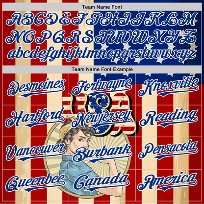 Custom Cream Red Royal-White 3D Retro American Flag Authentic Baseball Jersey - Sky-Custom