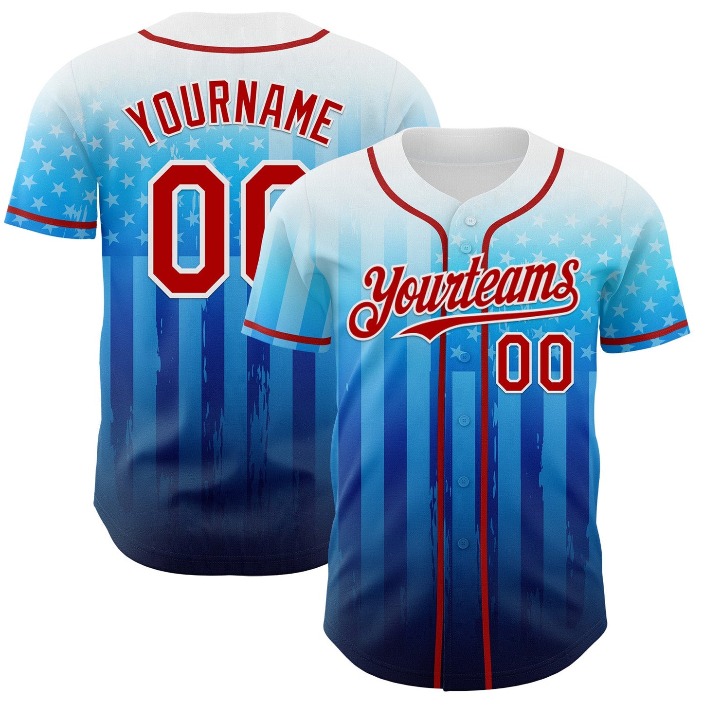 Custom White Red-Blue 3D American Flag Authentic Baseball Jersey - Sky-Custom