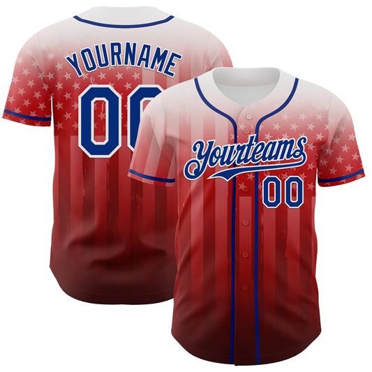 Custom White Royal-Red 3D American Flag Authentic Baseball Jersey - Sky-Custom