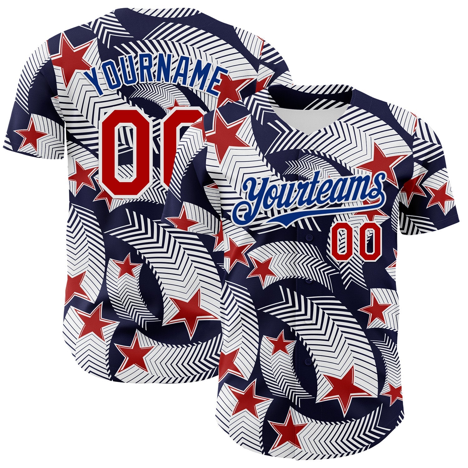 Custom White Red Navy-Royal 3D American Flag America-Inspired Authentic Baseball Jersey - Sky-Custom