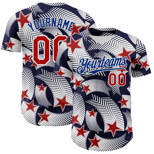 Custom White Red Navy-Royal 3D American Flag America-Inspired Authentic Baseball Jersey - Sky-Custom