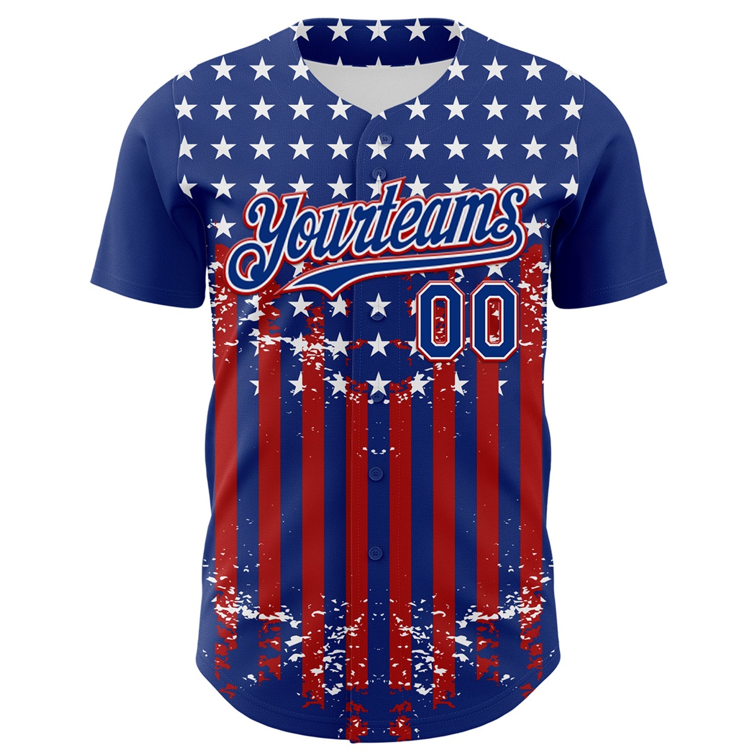 Custom Royal Red-White 3D Retro American Flag Authentic Baseball Jersey - Sky-Custom