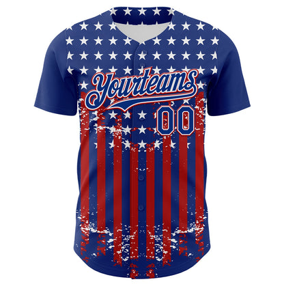 Custom Royal Red-White 3D Retro American Flag Authentic Baseball Jersey - Sky-Custom