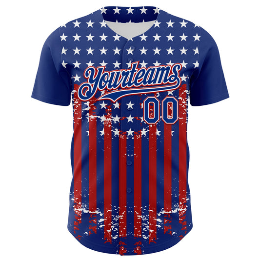 Custom Royal Red-White 3D Retro American Flag Authentic Baseball Jersey - Sky-Custom