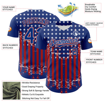 Custom Royal Red-White 3D Retro American Flag Authentic Baseball Jersey - Sky-Custom