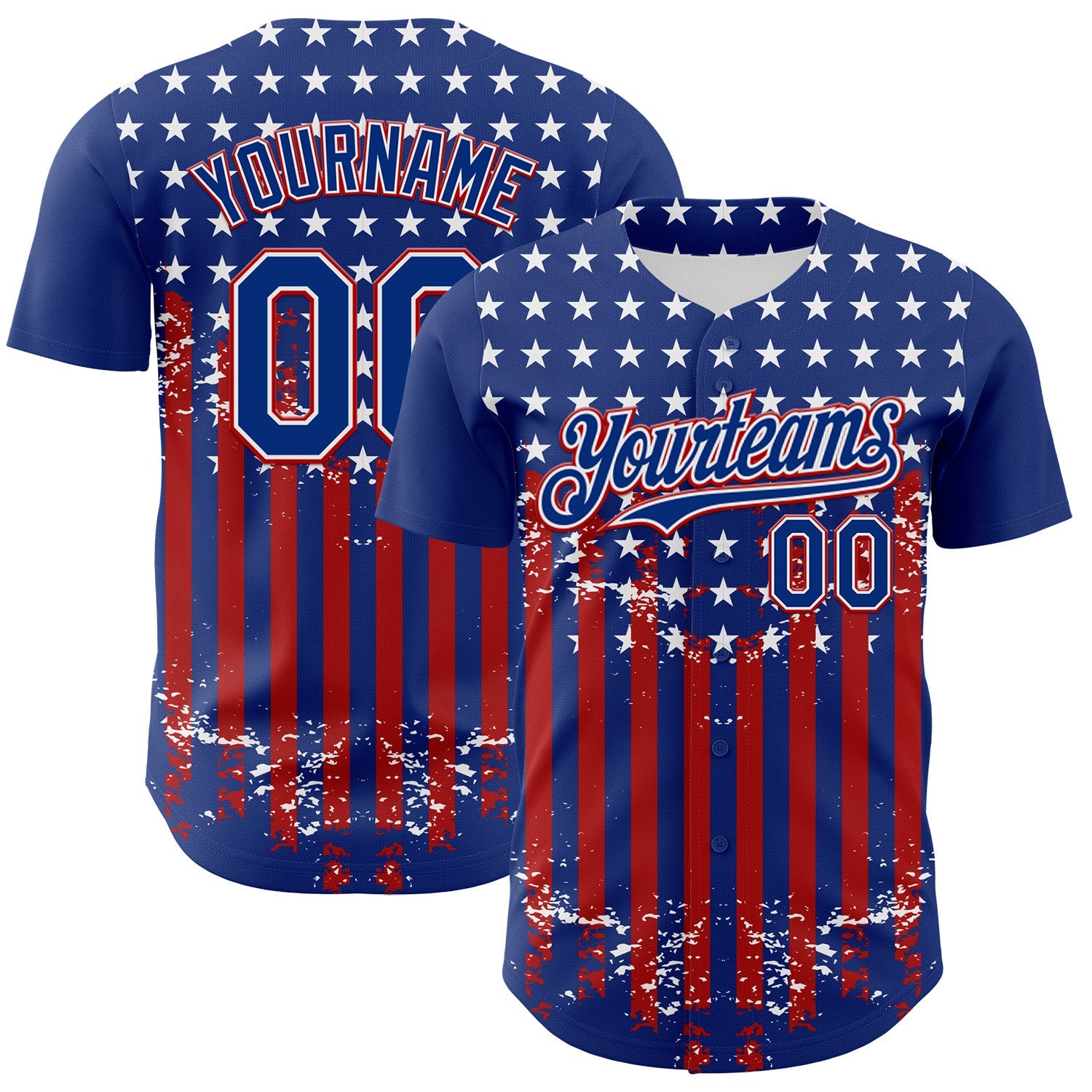 Custom Royal Red-White 3D Retro American Flag Authentic Baseball Jersey - Sky-Custom