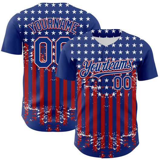 Custom Royal Red-White 3D Retro American Flag Authentic Baseball Jersey - Sky-Custom