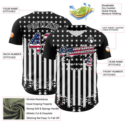 Custom Black USA Flag-White 3D Retro American Flag Authentic Baseball Jersey - Sky-Custom