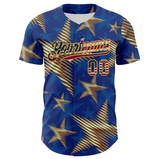 Custom Royal Vintage USA Flag Old Gold-Red 3D American Flag America-Inspired Stars Authentic Baseball Jersey - Sky-Custom