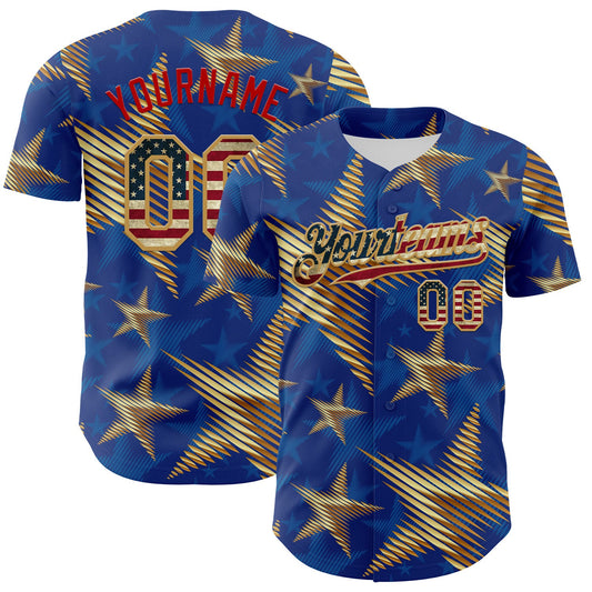 Custom Royal Vintage USA Flag Old Gold-Red 3D American Flag America-Inspired Stars Authentic Baseball Jersey - Sky-Custom