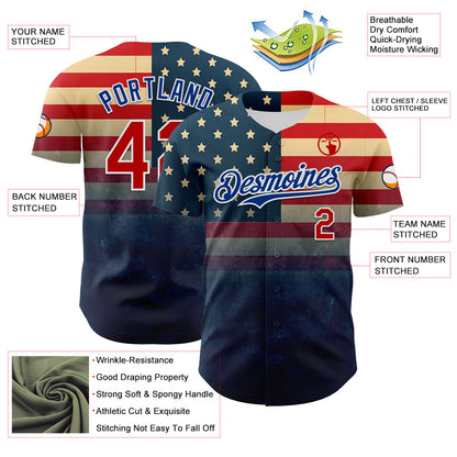 Custom Navy Red Royal-White 3D Gradient Retro American Flag Authentic Baseball Jersey - Sky-Custom