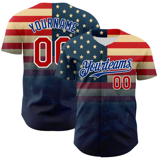 Custom Navy Red Royal-White 3D Gradient Retro American Flag Authentic Baseball Jersey - Sky-Custom