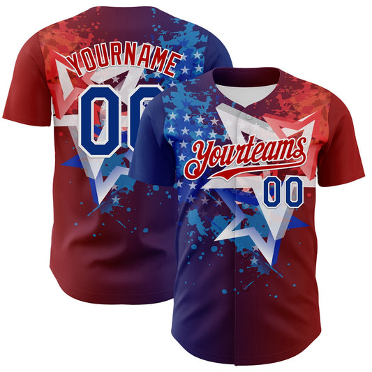 Custom Red Royal-White 3D Gradient American Flag America-Inspired Authentic Baseball Jersey - Sky-Custom
