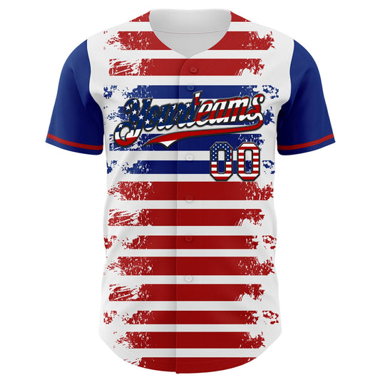 Custom White USA Flag Red Royal-Black 3D Gradient Retro Stripe American Flag Authentic Baseball Jersey - Sky-Custom
