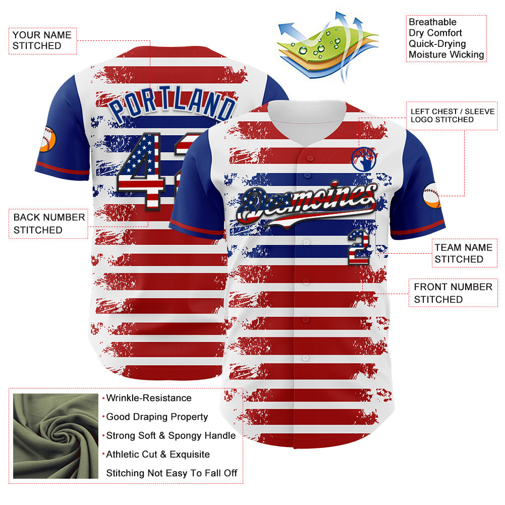 Custom White USA Flag Red Royal-Black 3D Gradient Retro Stripe American Flag Authentic Baseball Jersey - Sky-Custom
