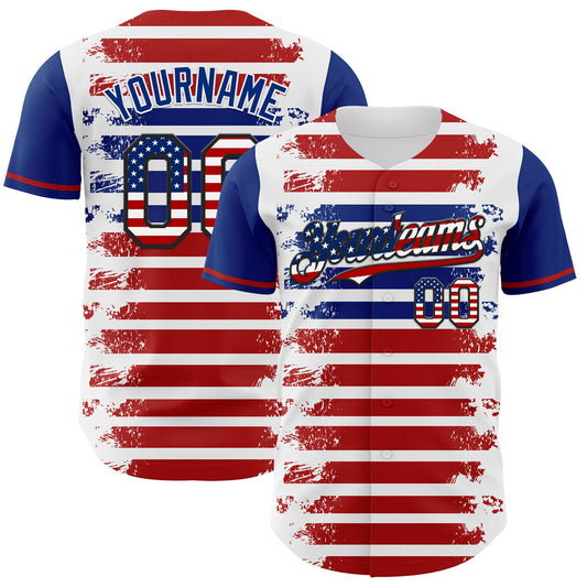 Custom White USA Flag Red Royal-Black 3D Gradient Retro Stripe American Flag Authentic Baseball Jersey - Sky-Custom
