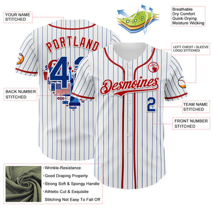 Custom White Blue Pinstripe Royal-Red 3D American Flag National Symbols Authentic Baseball Jersey - Sky-Custom