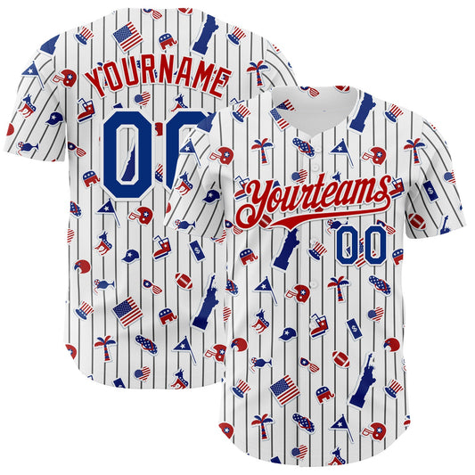 Custom White Black Pinstripe Royal-Red 3D American Flag National Symbols Authentic Baseball Jersey - Sky-Custom