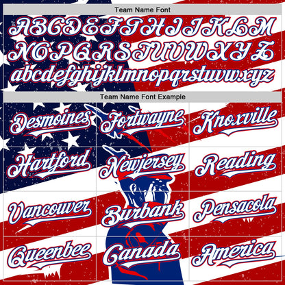 Custom White Royal-Fire Red 3D Retro American Flag Salute Authentic Baseball Jersey - Sky-Custom