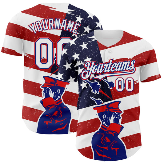 Custom White Royal-Fire Red 3D Retro American Flag Salute Authentic Baseball Jersey - Sky-Custom