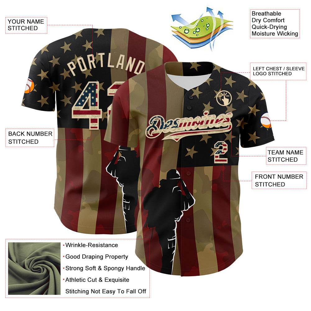 Custom Camo Vintage USA Flag-City Cream 3D American Flag Military Army Authentic Salute To Service Baseball Jersey - Sky-Custom