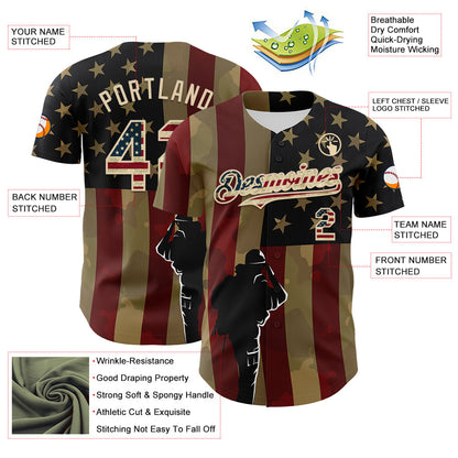 Custom Camo Vintage USA Flag-City Cream 3D American Flag Military Army Authentic Salute To Service Baseball Jersey - Sky-Custom