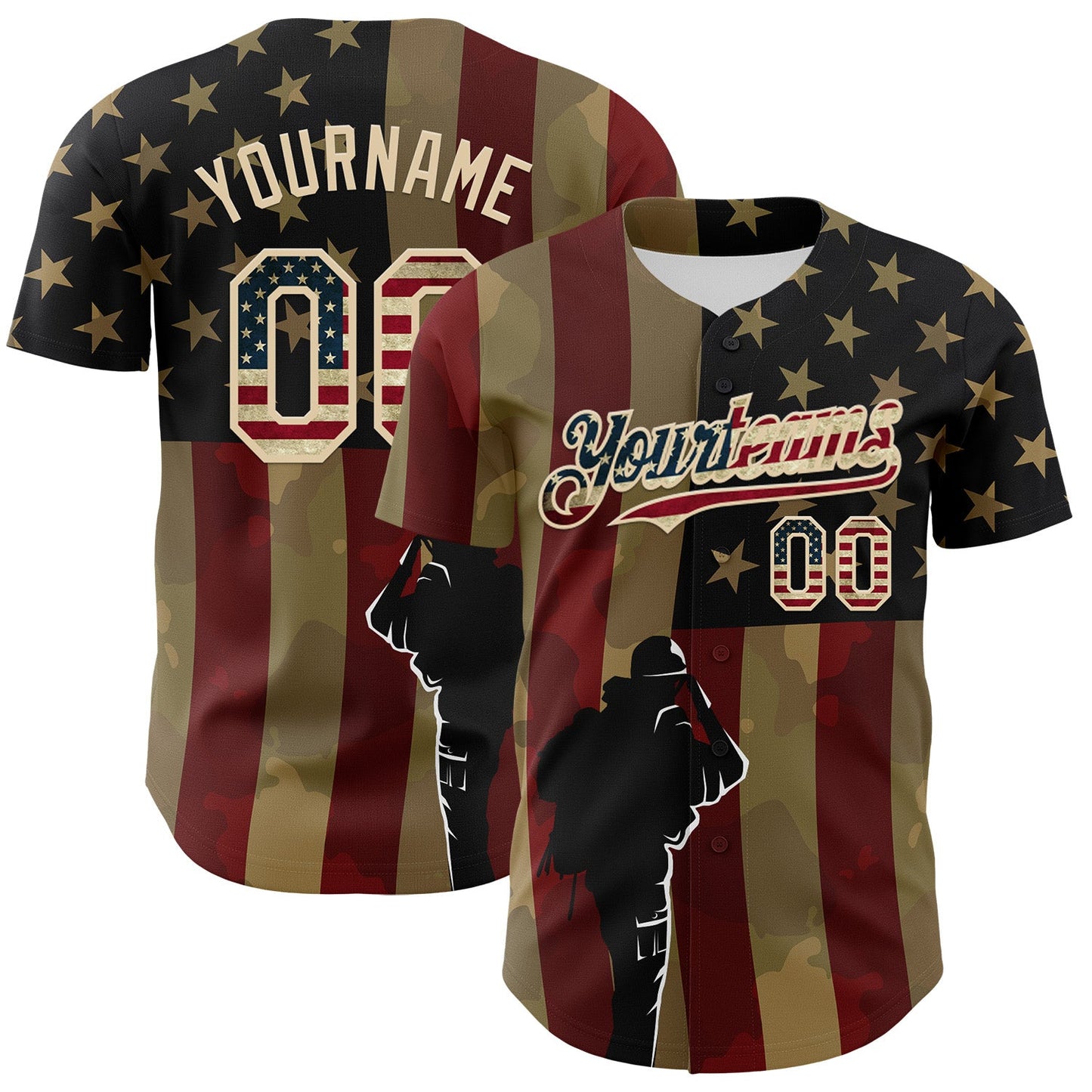 Custom Camo Vintage USA Flag-City Cream 3D American Flag Military Army Authentic Salute To Service Baseball Jersey - Sky-Custom