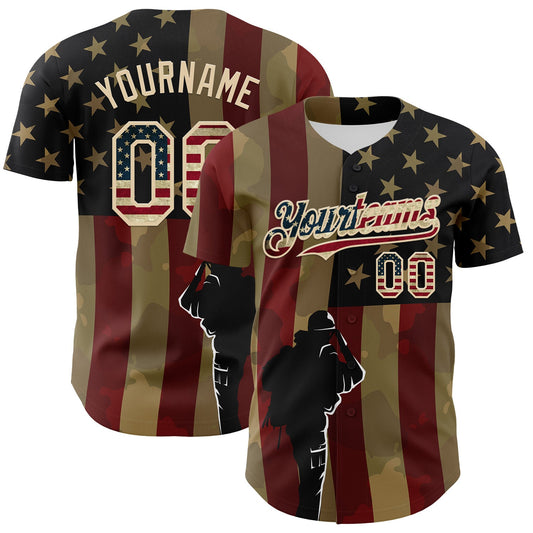 Custom Camo Vintage USA Flag-City Cream 3D American Flag Military Army Authentic Salute To Service Baseball Jersey - Sky-Custom