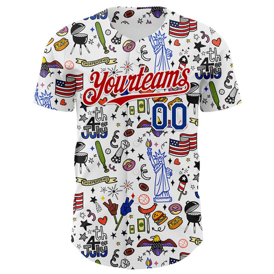 Custom White Royal-Red 3D American Flag Independence Day National Symbols Authentic Baseball Jersey - Sky-Custom