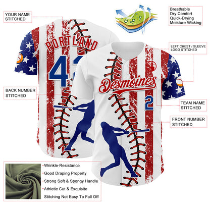 Custom White Royal-Red 3D American Flag Authentic Baseball Jersey - Sky-Custom