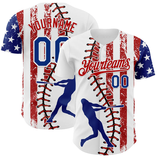 Custom White Royal-Red 3D American Flag Authentic Baseball Jersey - Sky-Custom
