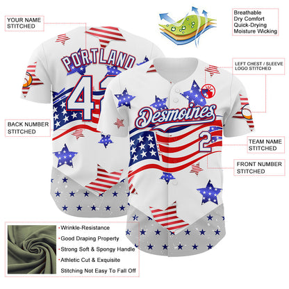 Custom White Royal-Fire Red 3D American Flag Stars Authentic Baseball Jersey - Sky-Custom