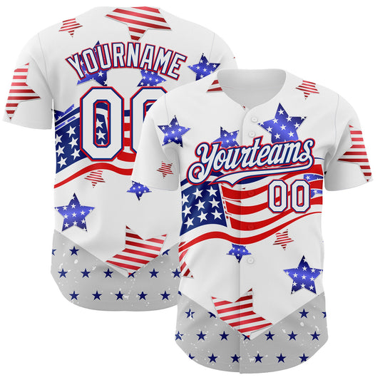 Custom White Royal-Fire Red 3D American Flag Stars Authentic Baseball Jersey - Sky-Custom