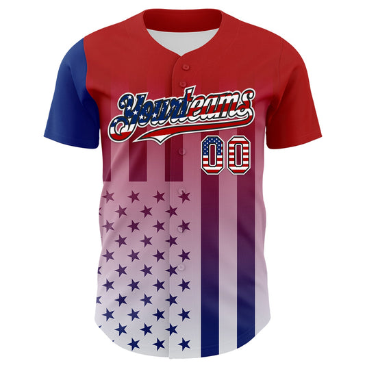 Custom Red USA Flag Royal Black-White 3D Gradient American Flag Authentic Baseball Jersey - Sky-Custom